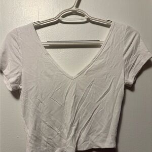 Bozzolo White Ribbed V-Neck Crop Top